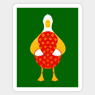 Cute white duck with red floral easter egg Sticker